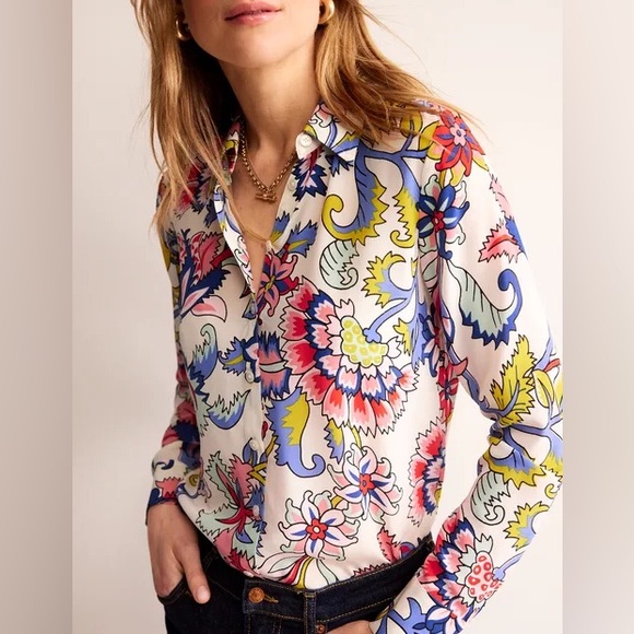 NWT Boden Sienna Silk Button Up Shirt in Botanical Bunch size 12 US / 16 UK - Picture 2 of 4